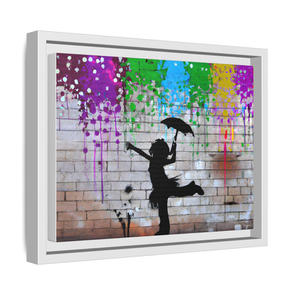 Framed Multi-Color Canvas Art - Playful Umbrella Dance