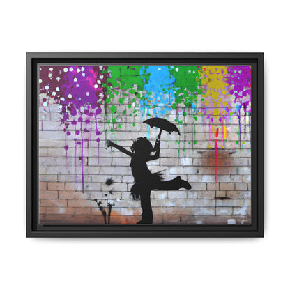 Framed Multi-Color Canvas Art - Playful Umbrella Dance