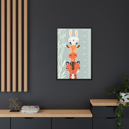 Cute Animal Growth Chart Wall Art, Framed Canvas, Kids Room Decor, Jungle Theme, Baby Shower Gift, Nursery Decoration