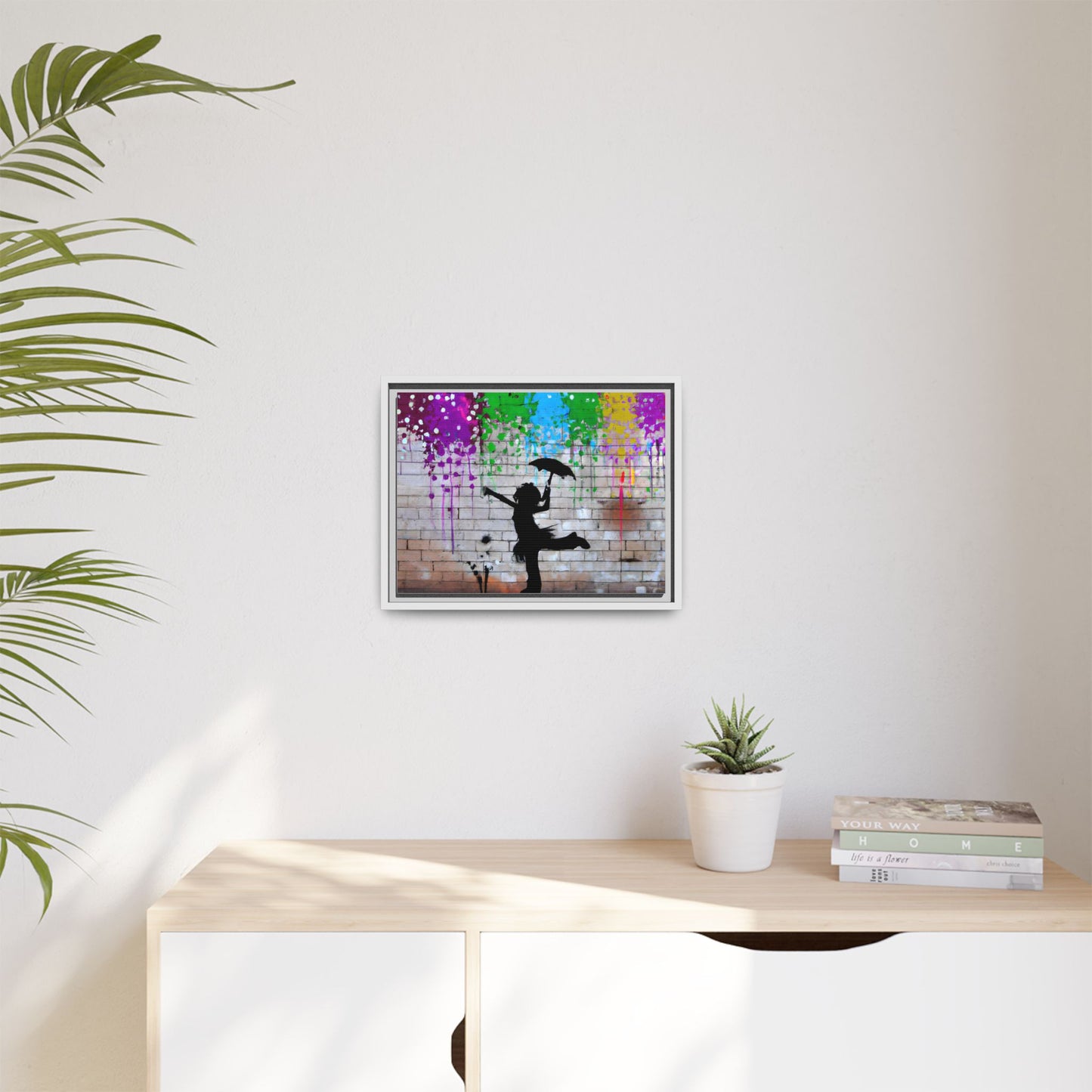 Framed Multi-Color Canvas Art - Playful Umbrella Dance