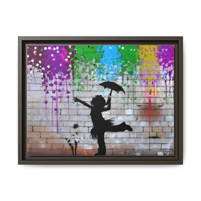 Framed Multi-Color Canvas Art - Playful Umbrella Dance