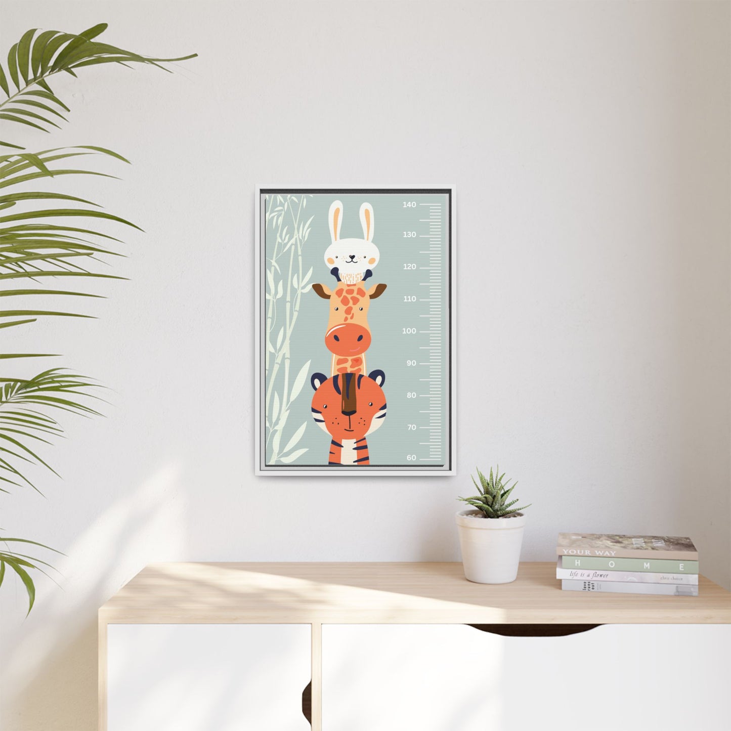 Cute Animal Growth Chart Wall Art, Framed Canvas, Kids Room Decor, Jungle Theme, Baby Shower Gift, Nursery Decoration