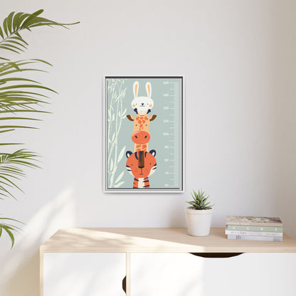 Cute Animal Growth Chart Wall Art, Framed Canvas, Kids Room Decor, Jungle Theme, Baby Shower Gift, Nursery Decoration