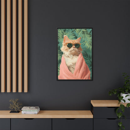 Framed Cat Art Print, Cool Cat Wall Decor, Tropical Vibe Home Decor, Fun Pet Lover Gift, Cute Animal Wall Art