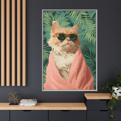 Framed Cat Art Print, Cool Cat Wall Decor, Tropical Vibe Home Decor, Fun Pet Lover Gift, Cute Animal Wall Art