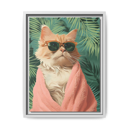 Framed Cat Art Print, Cool Cat Wall Decor, Tropical Vibe Home Decor, Fun Pet Lover Gift, Cute Animal Wall Art