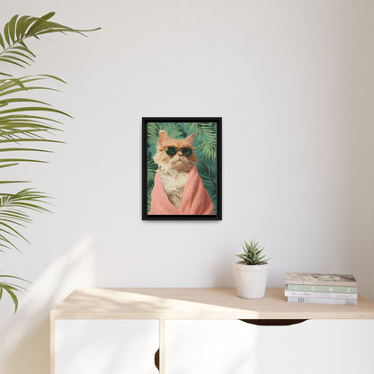 Framed Cat Art Print, Cool Cat Wall Decor, Tropical Vibe Home Decor, Fun Pet Lover Gift, Cute Animal Wall Art