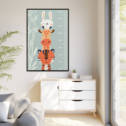 Cute Animal Growth Chart Wall Art, Framed Canvas, Kids Room Decor, Jungle Theme, Baby Shower Gift, Nursery Decoration