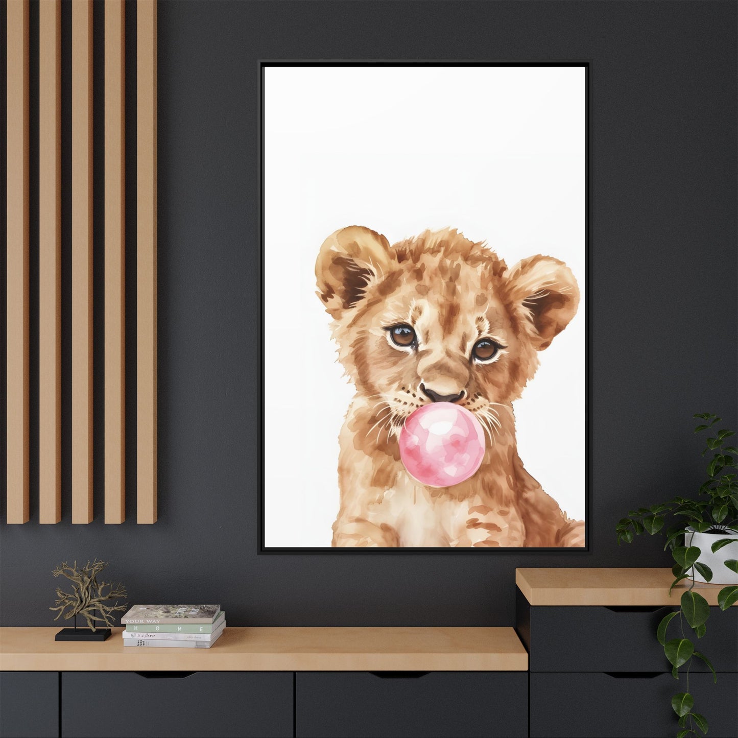 Adorable Lion Cub Canvas Art, Cute Nursery Decor, Framed Wall Art, Baby Shower Gift, Kids Room Decoration, Wild Animal Print