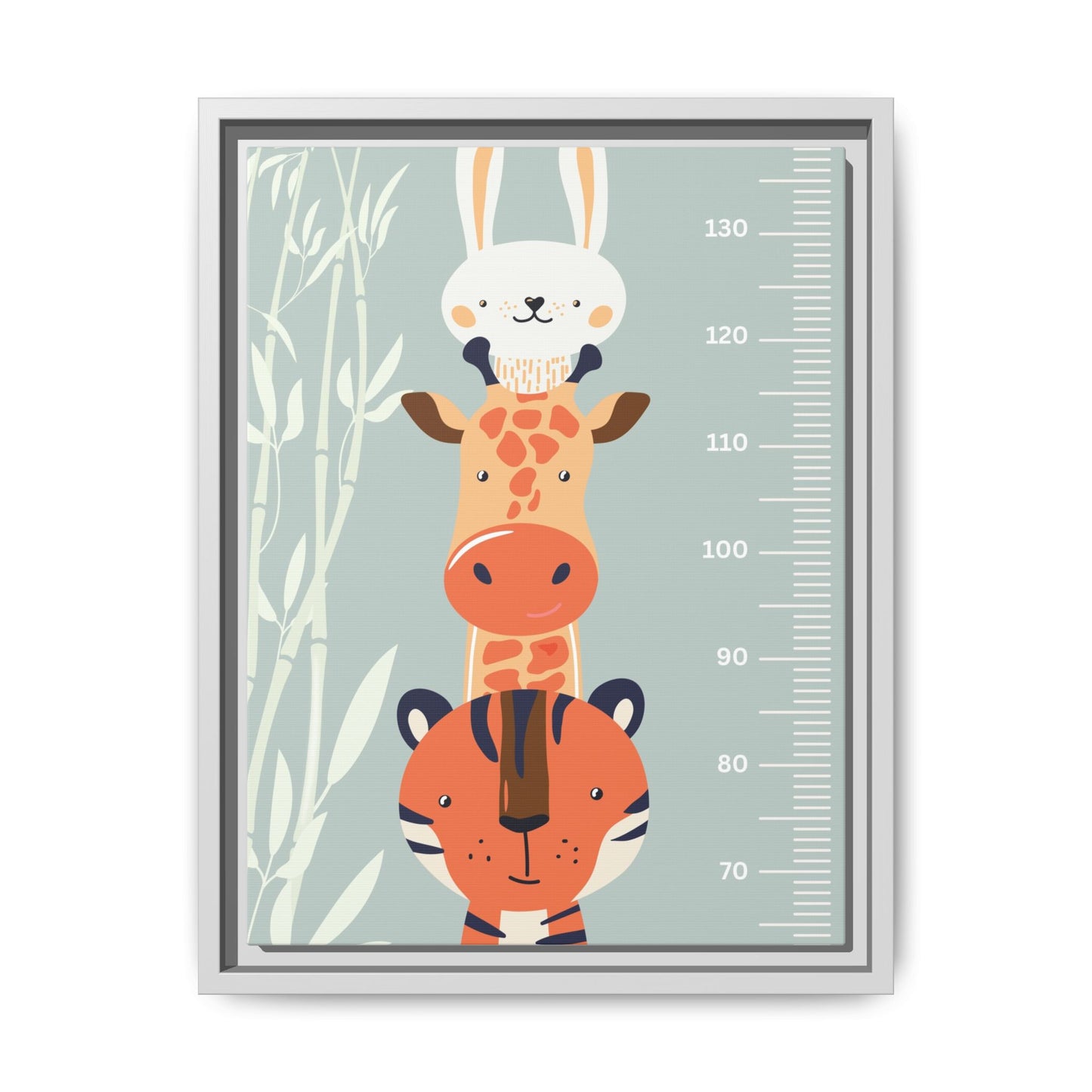 Cute Animal Growth Chart Wall Art, Framed Canvas, Kids Room Decor, Jungle Theme, Baby Shower Gift, Nursery Decoration