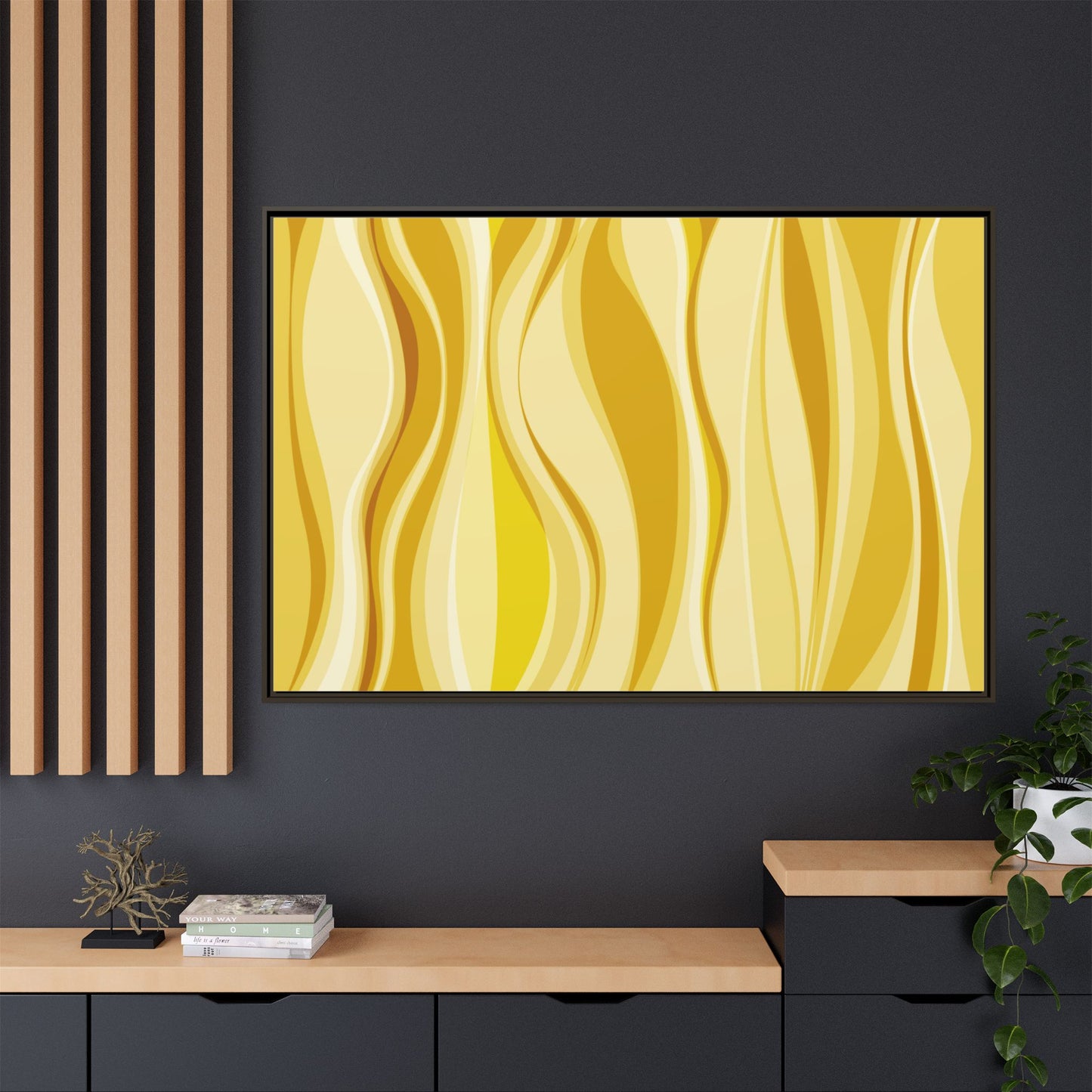 Modern Abstract Framed Art Print, Yellow Wave Canvas, Home Décor, Wall Art, Minimalist Design, Gift for Her, Art for Living Room