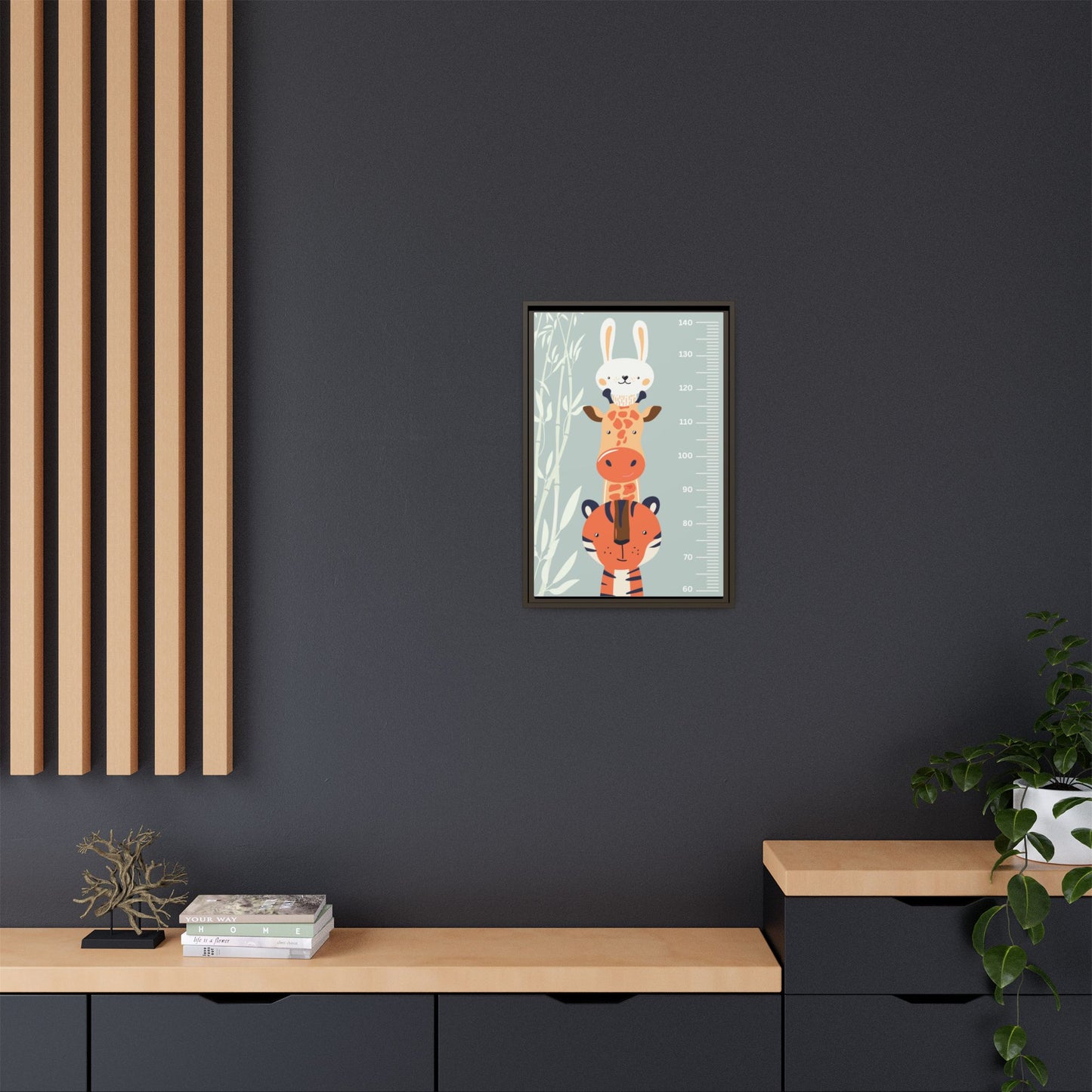 Cute Animal Growth Chart Wall Art, Framed Canvas, Kids Room Decor, Jungle Theme, Baby Shower Gift, Nursery Decoration
