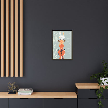 Cute Animal Growth Chart Wall Art, Framed Canvas, Kids Room Decor, Jungle Theme, Baby Shower Gift, Nursery Decoration