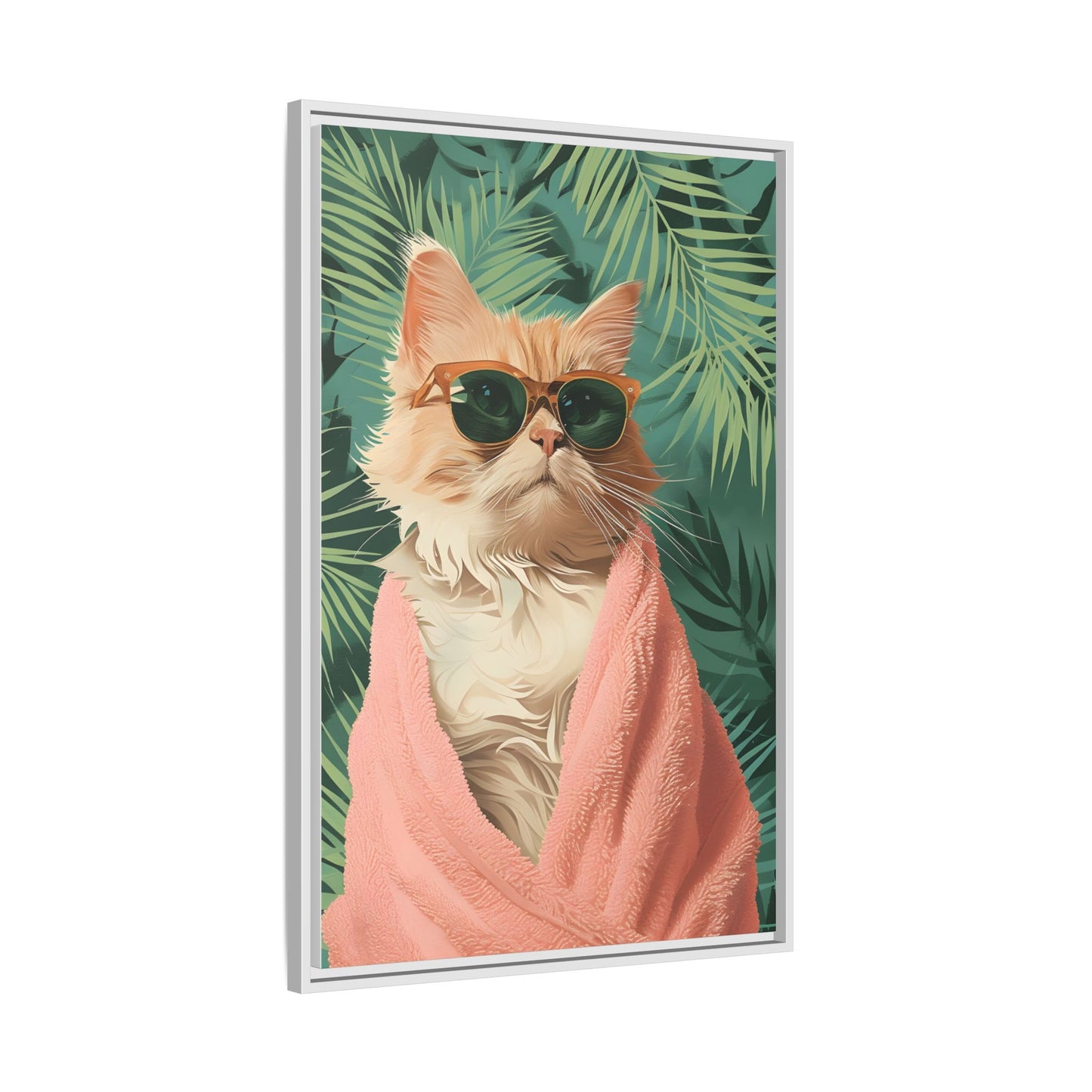 Framed Cat Art Print, Cool Cat Wall Decor, Tropical Vibe Home Decor, Fun Pet Lover Gift, Cute Animal Wall Art