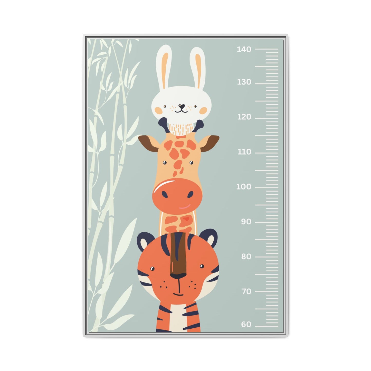 Cute Animal Growth Chart Wall Art, Framed Canvas, Kids Room Decor, Jungle Theme, Baby Shower Gift, Nursery Decoration