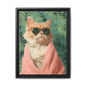 Framed Cat Art Print, Cool Cat Wall Decor, Tropical Vibe Home Decor, Fun Pet Lover Gift, Cute Animal Wall Art