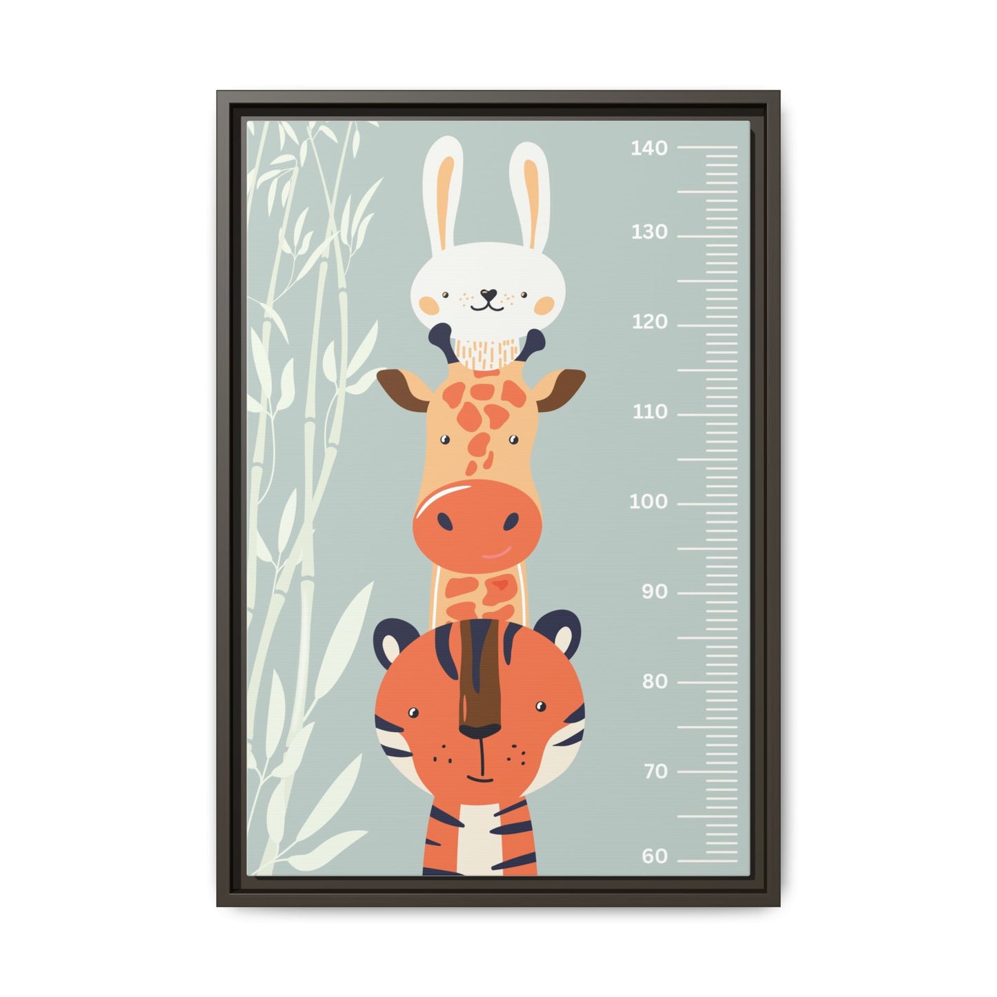 Cute Animal Growth Chart Wall Art, Framed Canvas, Kids Room Decor, Jungle Theme, Baby Shower Gift, Nursery Decoration