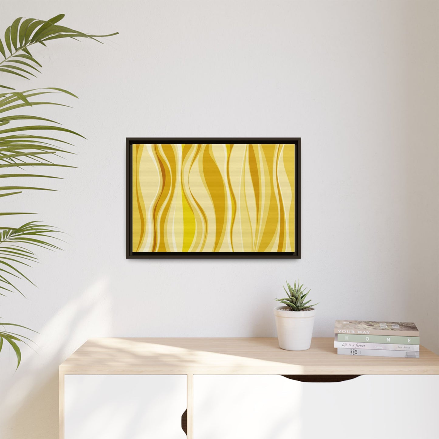 Modern Abstract Framed Art Print, Yellow Wave Canvas, Home Décor, Wall Art, Minimalist Design, Gift for Her, Art for Living Room