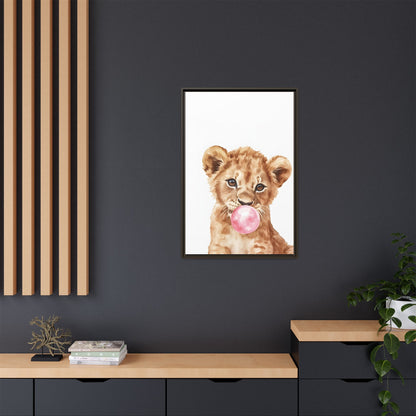 Adorable Lion Cub Canvas Art, Cute Nursery Decor, Framed Wall Art, Baby Shower Gift, Kids Room Decoration, Wild Animal Print