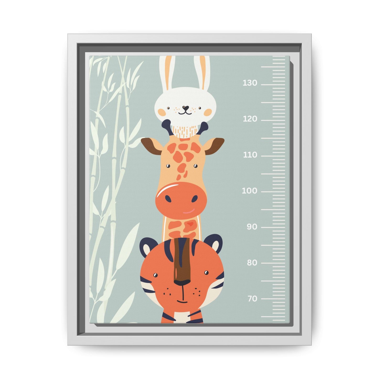 Cute Animal Growth Chart Wall Art, Framed Canvas, Kids Room Decor, Jungle Theme, Baby Shower Gift, Nursery Decoration