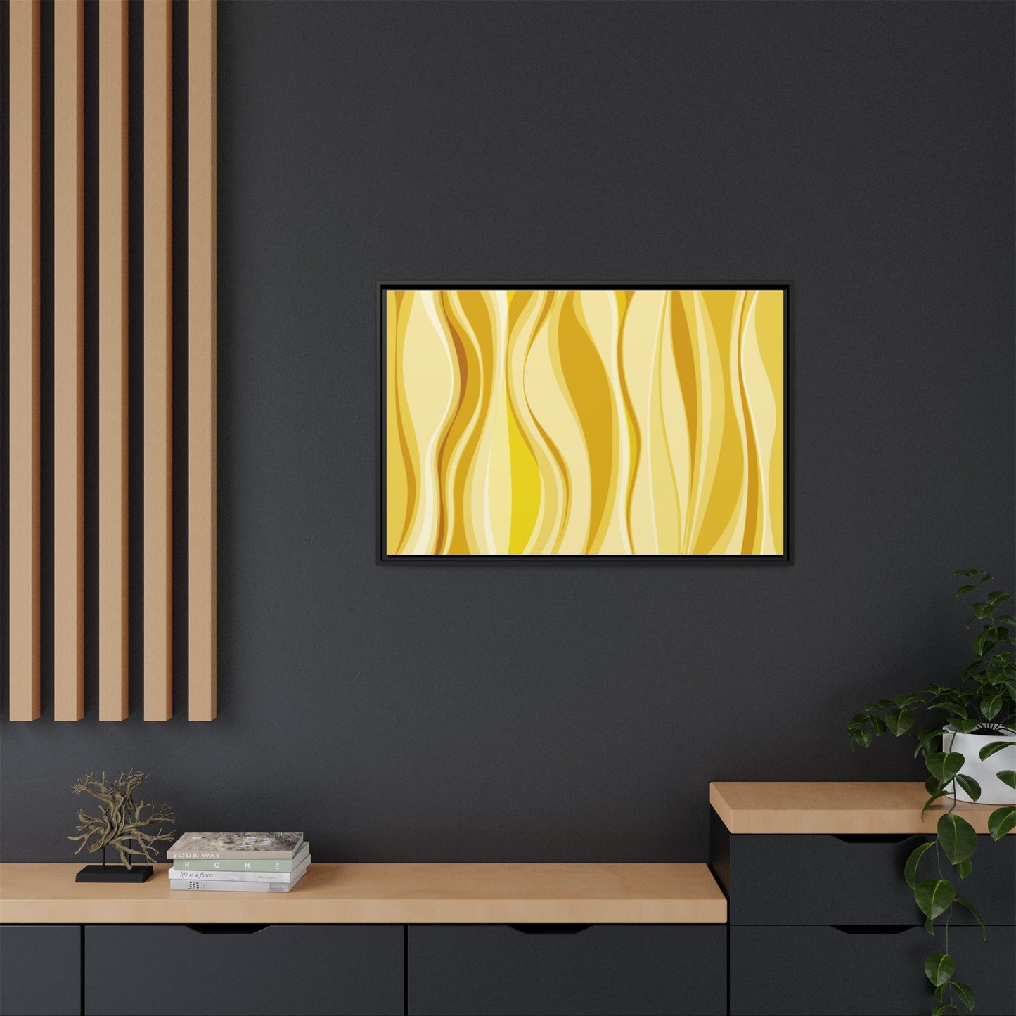 Modern Abstract Framed Art Print, Yellow Wave Canvas, Home Décor, Wall Art, Minimalist Design, Gift for Her, Art for Living Room