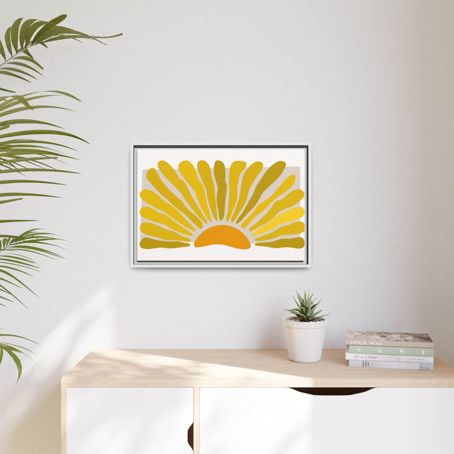 Framed Matte Canvas Wall Art, Sunny Abstract Print, Bright Home Decor, Gift for Art Lovers, Retro Style Decoration, Happy Wall Accent