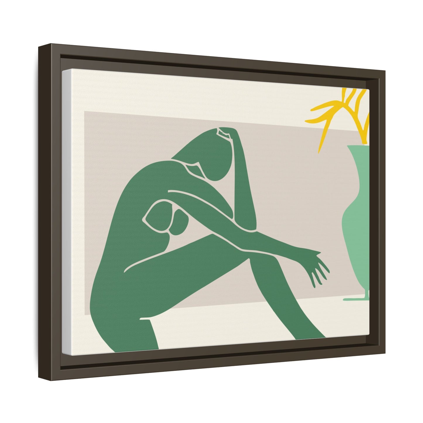 Framed Matte Canvas Art - Minimalist Woman with Green Vase, Boho Home Decor, Stylish Wall Art, Modern Aesthetic, Unique Gift Idea