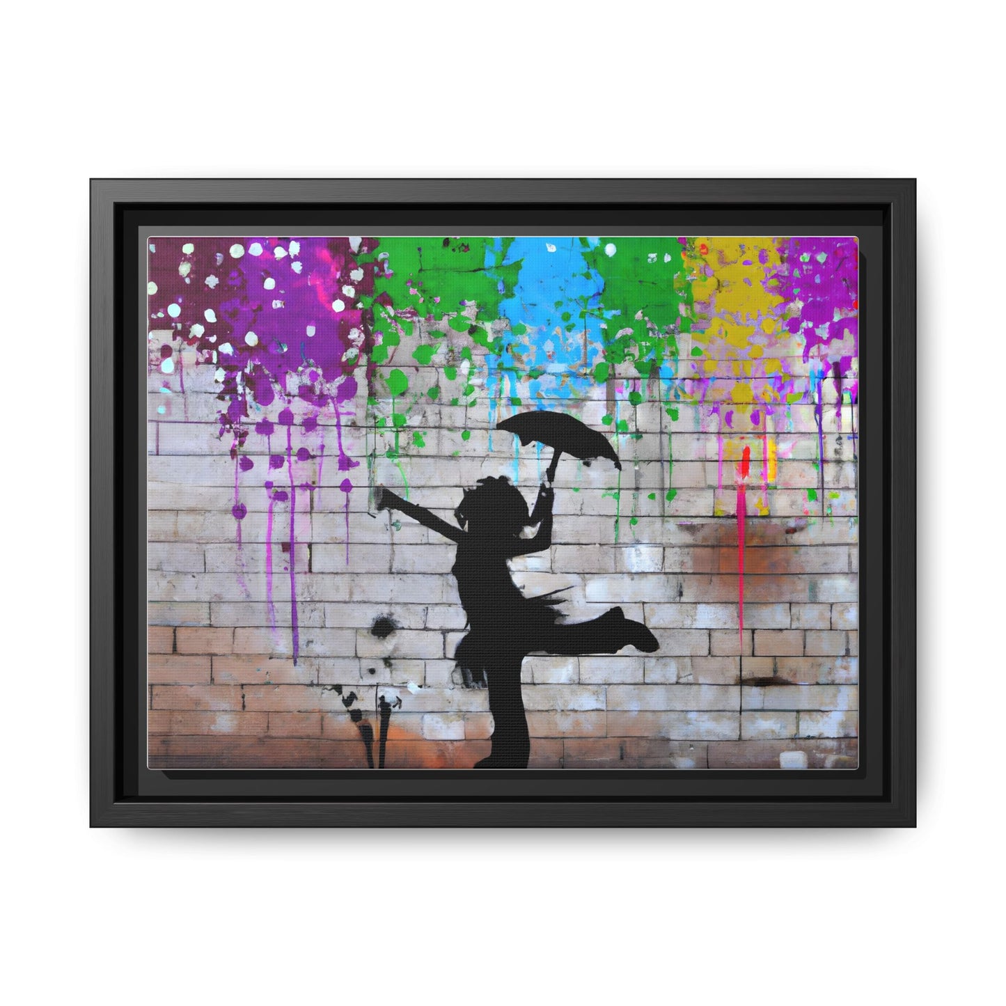 Framed Multi-Color Canvas Art - Playful Umbrella Dance