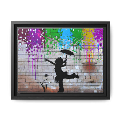 Framed Multi-Color Canvas Art - Playful Umbrella Dance