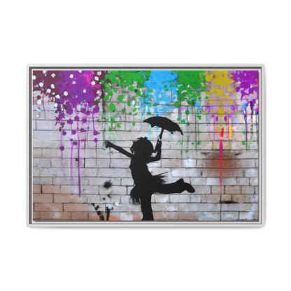 Framed Multi-Color Canvas Art - Playful Umbrella Dance