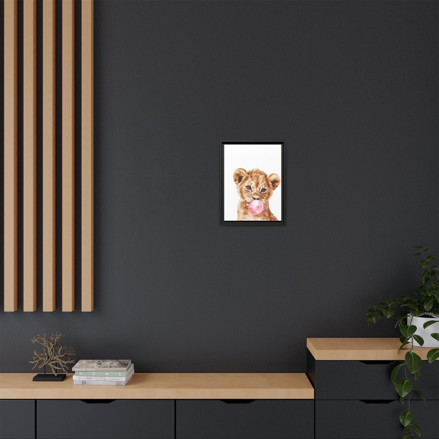 Adorable Lion Cub Canvas Art, Cute Nursery Decor, Framed Wall Art, Baby Shower Gift, Kids Room Decoration, Wild Animal Print