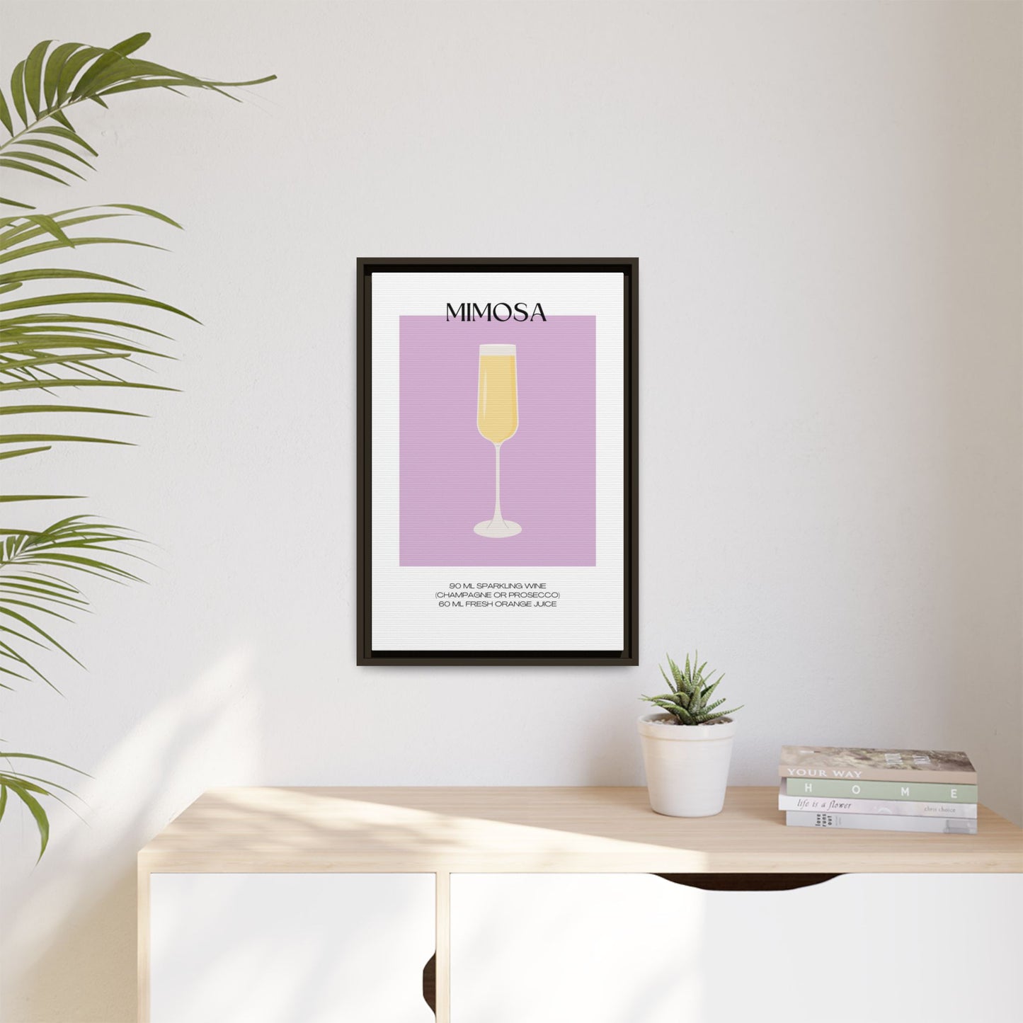 Mimosa Recipe Canvas Wall Art, Framed Home Decor, Kitchen Wall Art, Brunch Decoration, Gift for Foodies, Modern Art Print