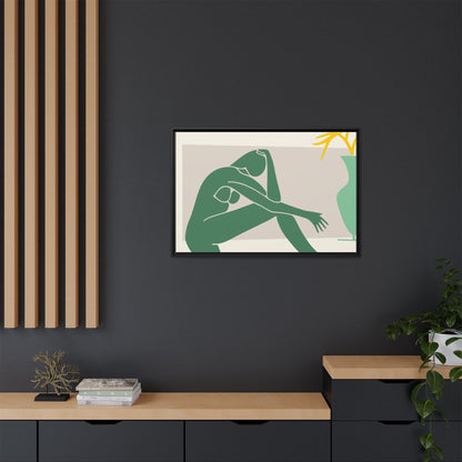 Framed Matte Canvas Art - Minimalist Woman with Green Vase, Boho Home Decor, Stylish Wall Art, Modern Aesthetic, Unique Gift Idea