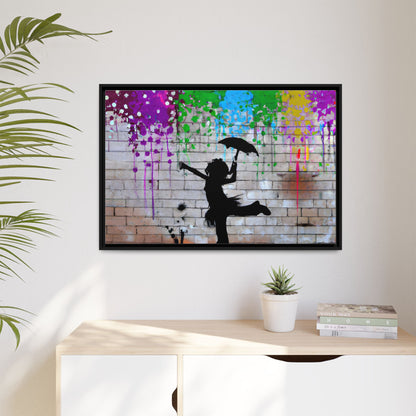 Framed Multi-Color Canvas Art - Playful Umbrella Dance