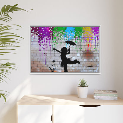 Framed Multi-Color Canvas Art - Playful Umbrella Dance