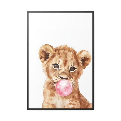 Adorable Lion Cub Canvas Art, Cute Nursery Decor, Framed Wall Art, Baby Shower Gift, Kids Room Decoration, Wild Animal Print