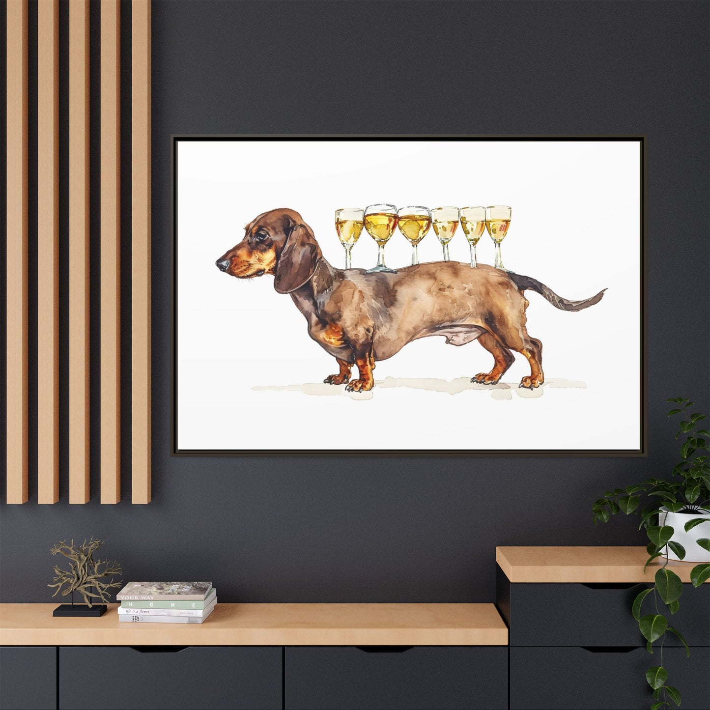 Dachshund Drink Art Print, Framed Wall Decor, Dog Lovers Gift, Pet Lover Decor, Funny Dog Art, Home Bar Decoration