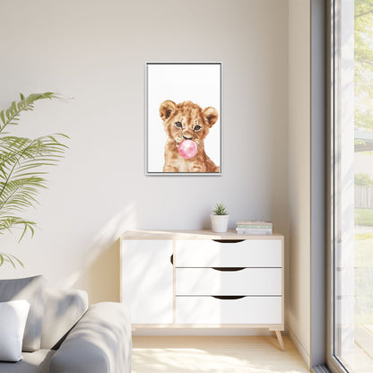 Adorable Lion Cub Canvas Art, Cute Nursery Decor, Framed Wall Art, Baby Shower Gift, Kids Room Decoration, Wild Animal Print