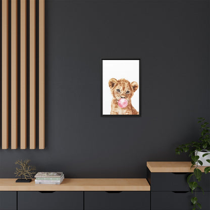 Adorable Lion Cub Canvas Art, Cute Nursery Decor, Framed Wall Art, Baby Shower Gift, Kids Room Decoration, Wild Animal Print