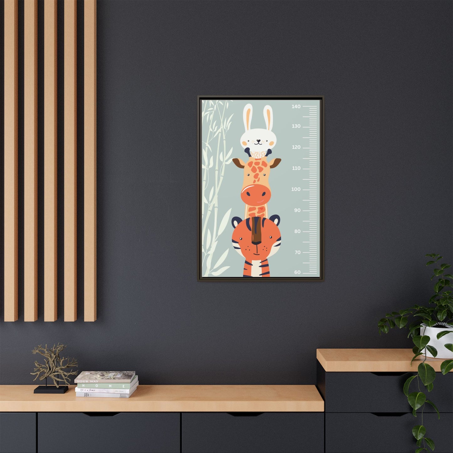 Cute Animal Growth Chart Wall Art, Framed Canvas, Kids Room Decor, Jungle Theme, Baby Shower Gift, Nursery Decoration
