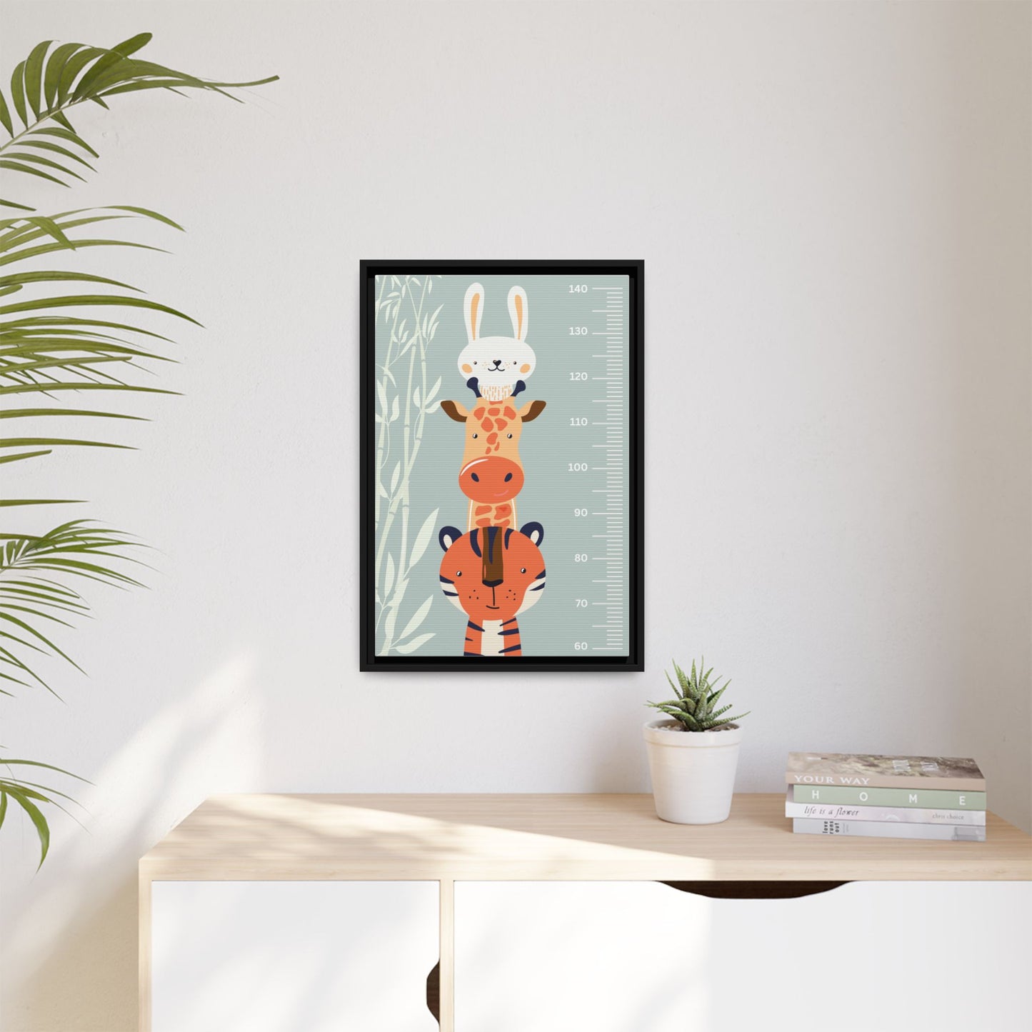 Cute Animal Growth Chart Wall Art, Framed Canvas, Kids Room Decor, Jungle Theme, Baby Shower Gift, Nursery Decoration