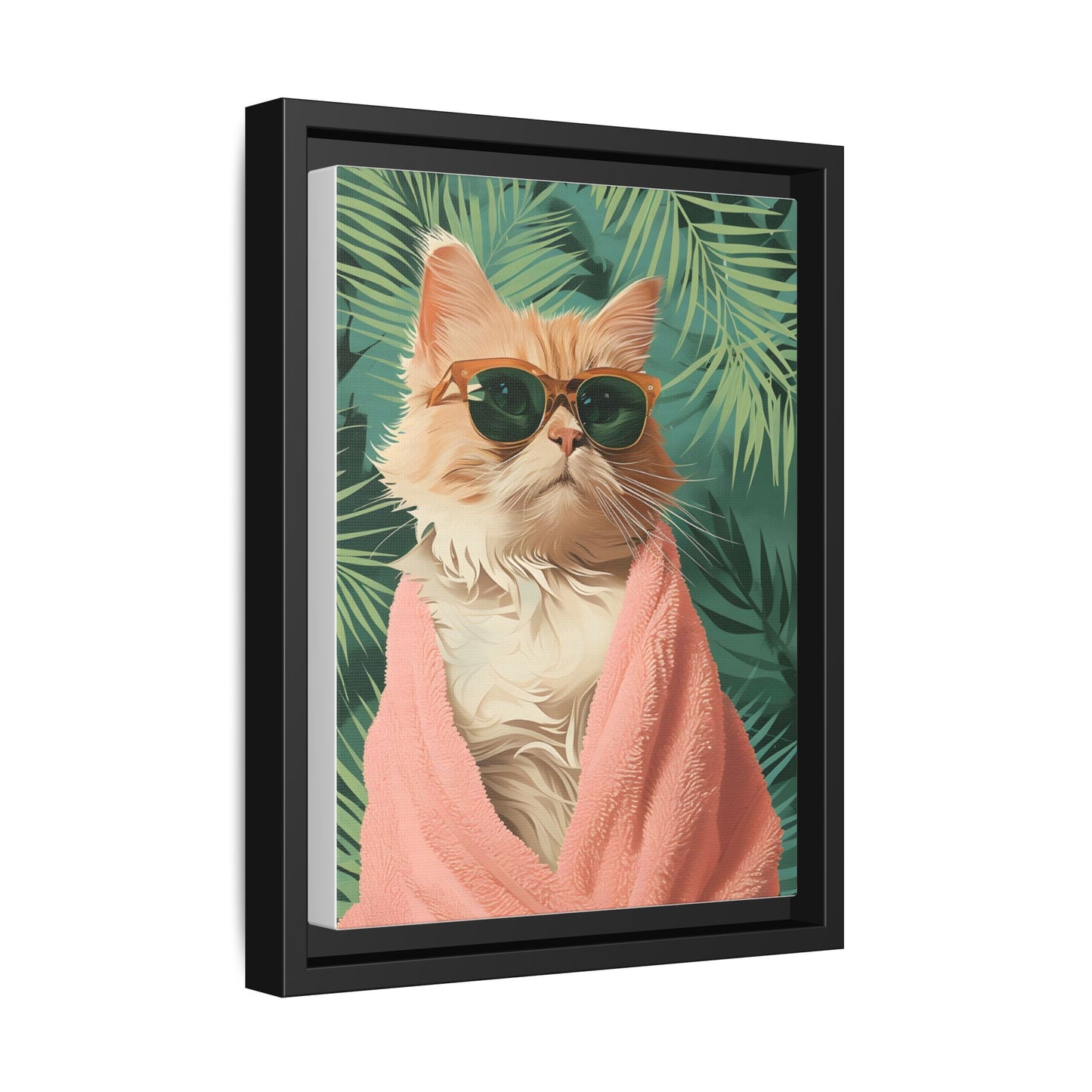 Framed Cat Art Print, Cool Cat Wall Decor, Tropical Vibe Home Decor, Fun Pet Lover Gift, Cute Animal Wall Art