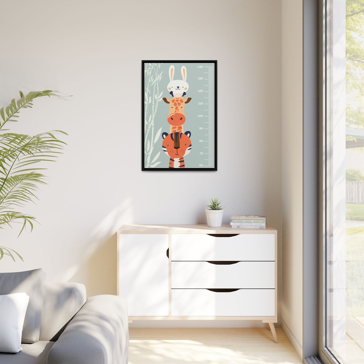 Cute Animal Growth Chart Wall Art, Framed Canvas, Kids Room Decor, Jungle Theme, Baby Shower Gift, Nursery Decoration