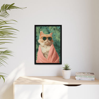 Framed Cat Art Print, Cool Cat Wall Decor, Tropical Vibe Home Decor, Fun Pet Lover Gift, Cute Animal Wall Art