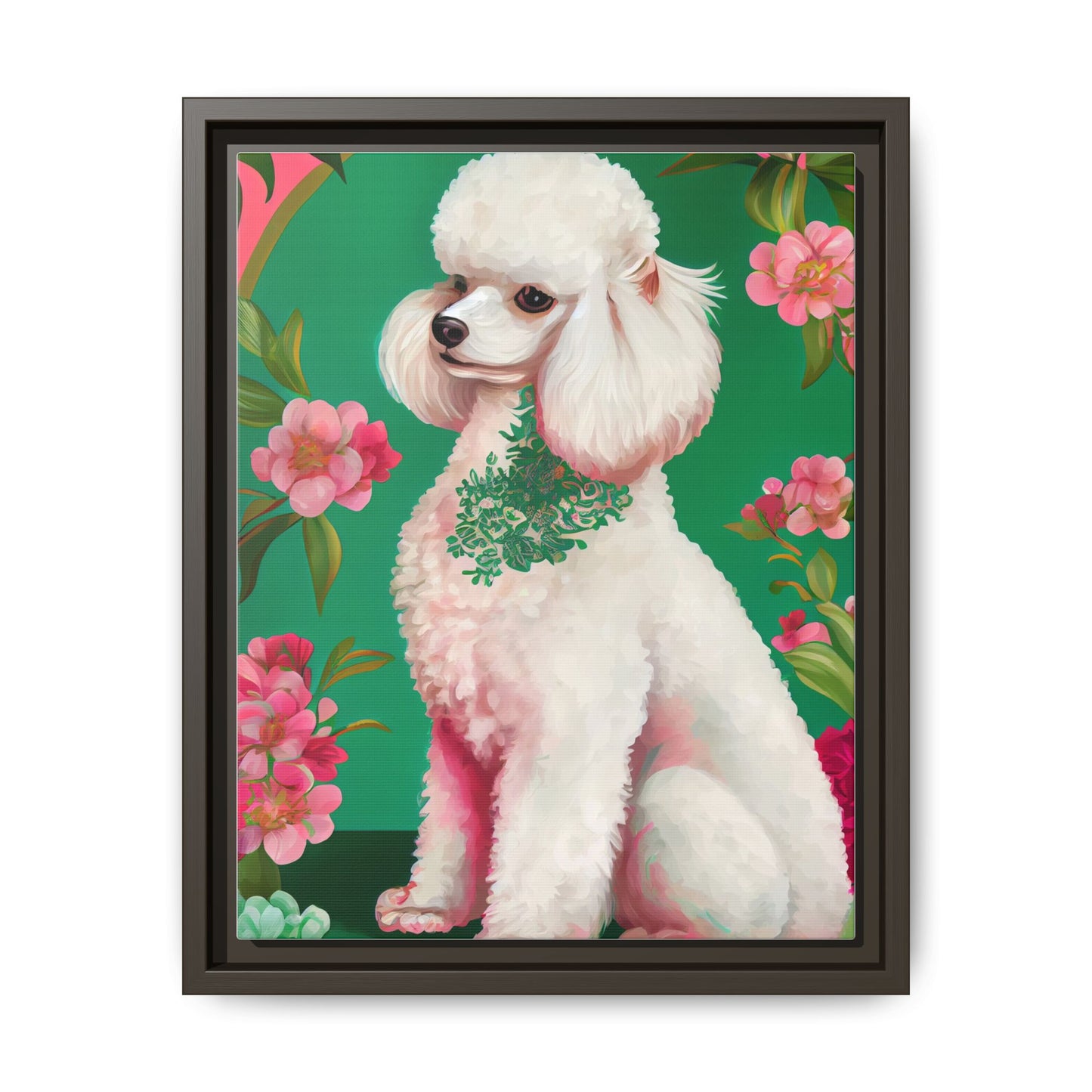 Framed Poodle Canvas Art - Floral Pet Decor for Dog Lovers