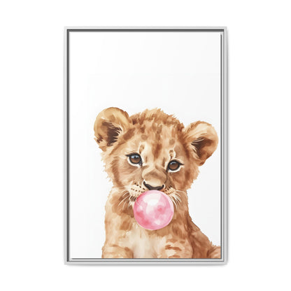 Adorable Lion Cub Canvas Art, Cute Nursery Decor, Framed Wall Art, Baby Shower Gift, Kids Room Decoration, Wild Animal Print