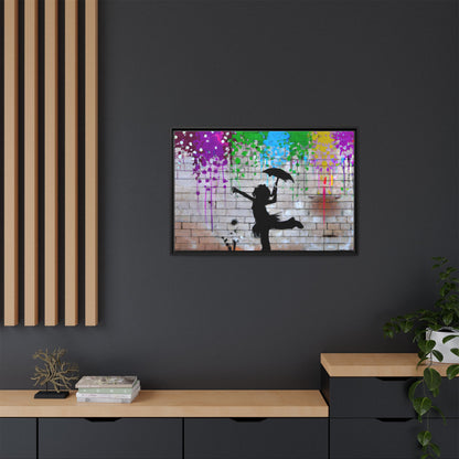 Framed Multi-Color Canvas Art - Playful Umbrella Dance