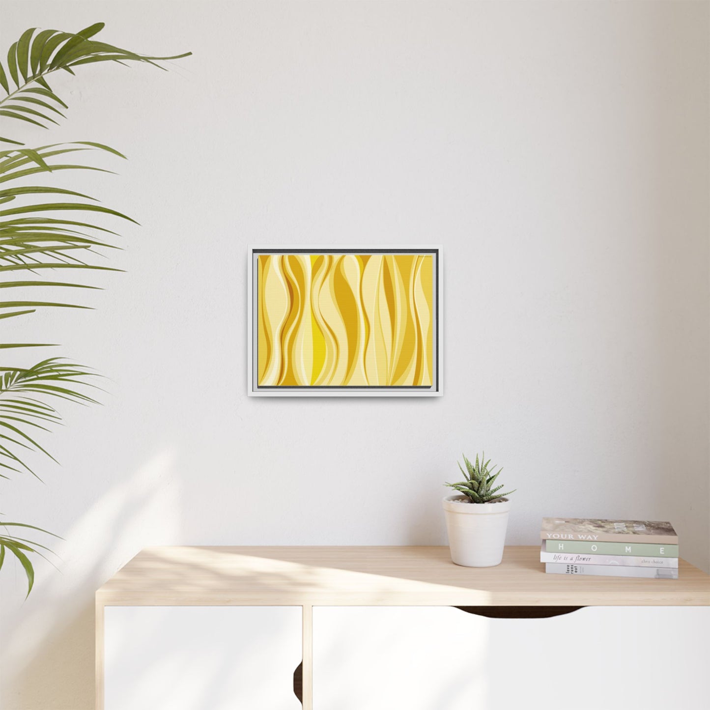 Modern Abstract Framed Art Print, Yellow Wave Canvas, Home Décor, Wall Art, Minimalist Design, Gift for Her, Art for Living Room
