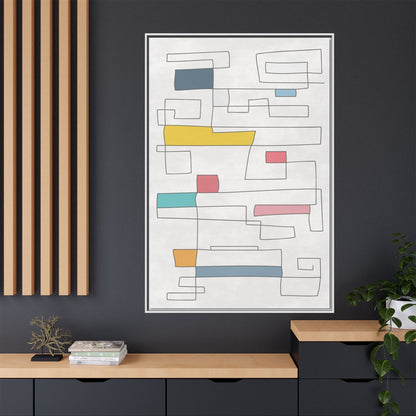Abstract Line Art Framed Canvas - Modern Multi-Color Wall Decor