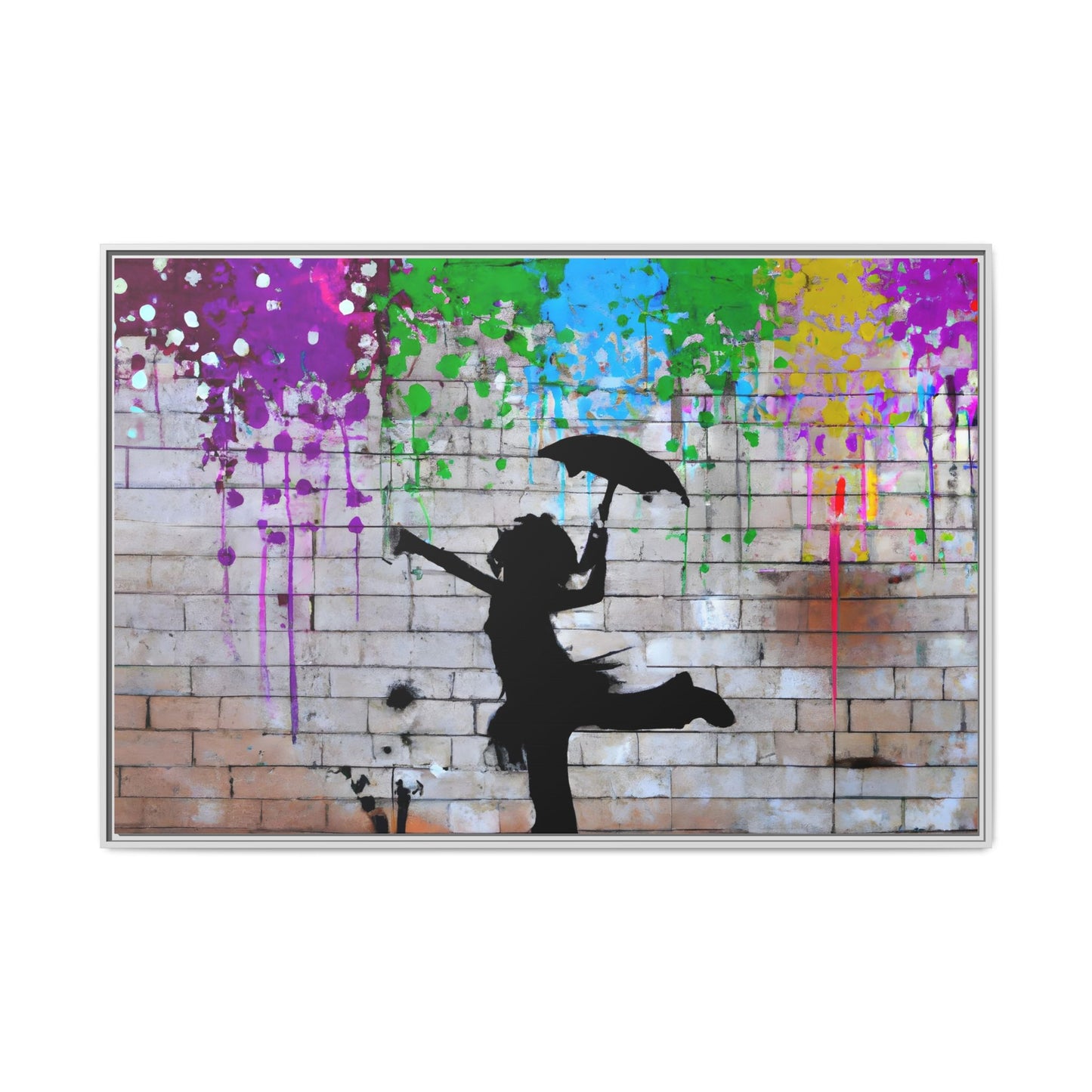 Framed Multi-Color Canvas Art - Playful Umbrella Dance